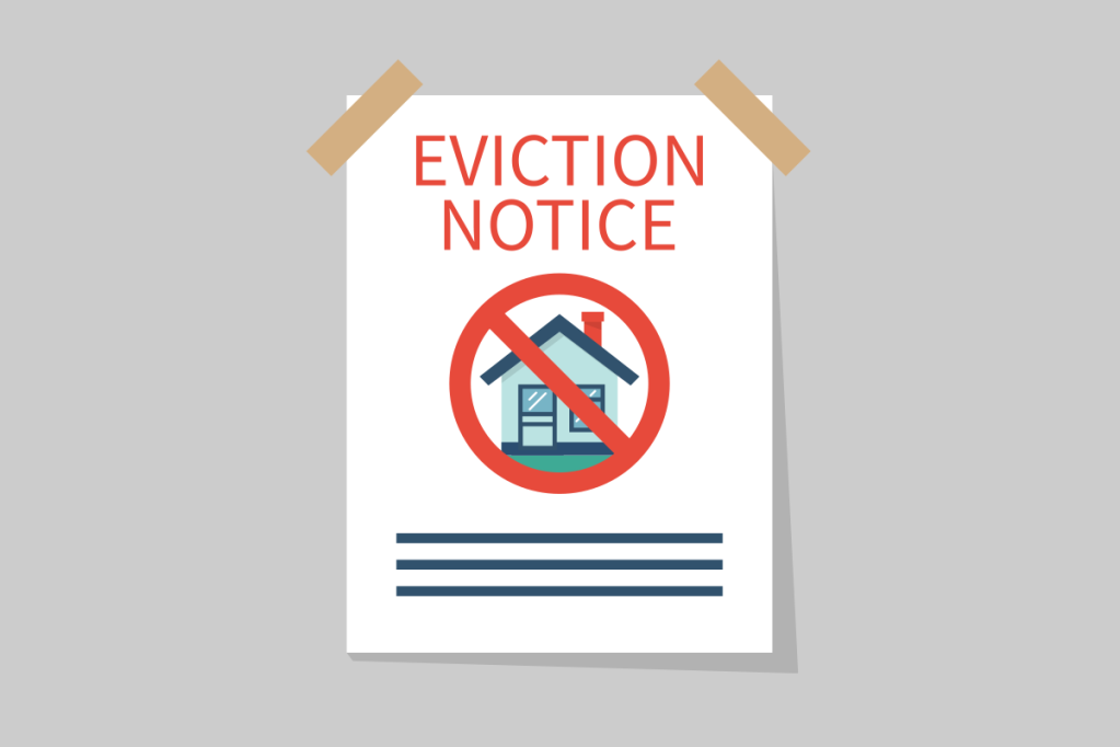 Eviction notice taped to wall