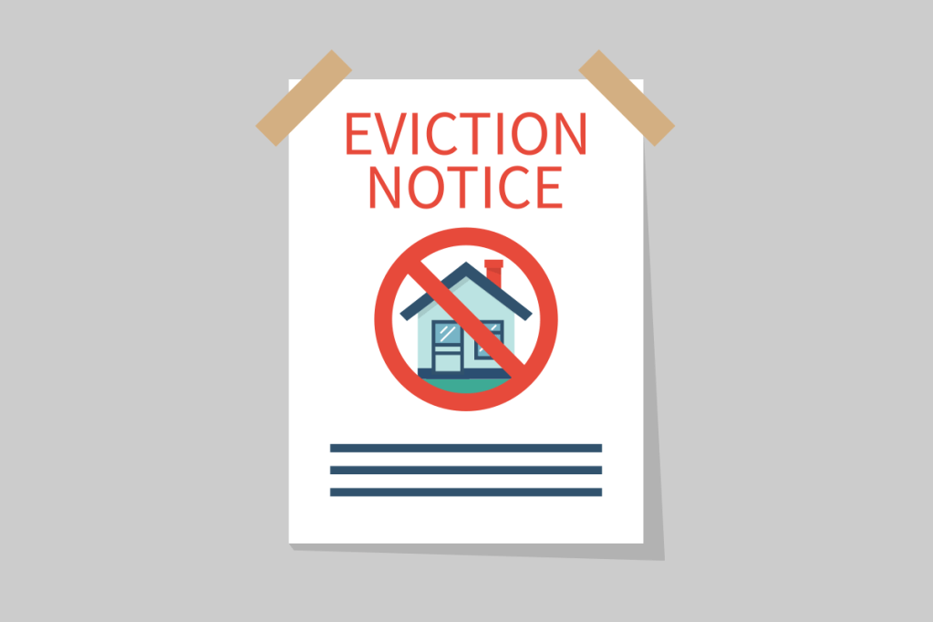 Eviction notice taped to wall