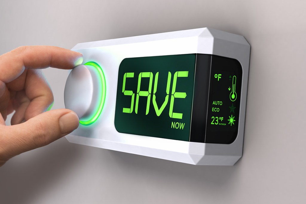 Smart thermostat reads "save" because it saves energy at your properties