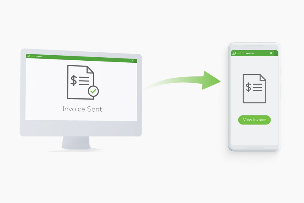 A tenant invoice goes from property manager's desktop to tenant's phone