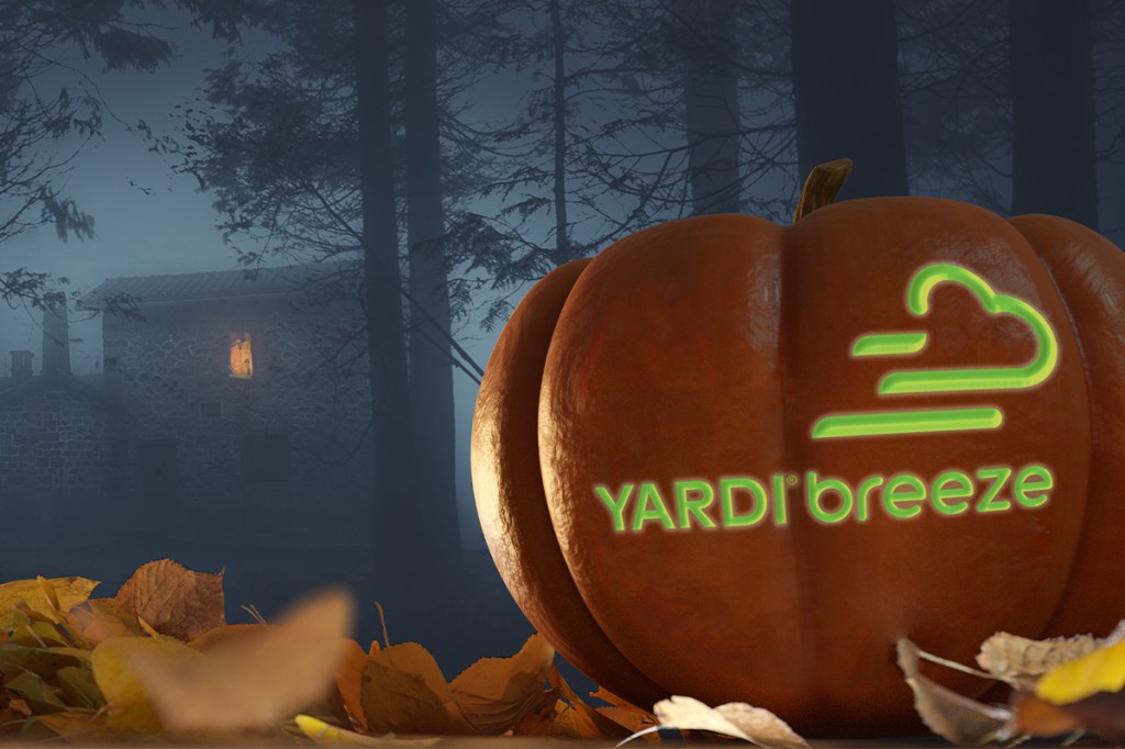 A spooky Halloween themed Yardi Breeze jack-o-lantern to scare trick-or-treaters