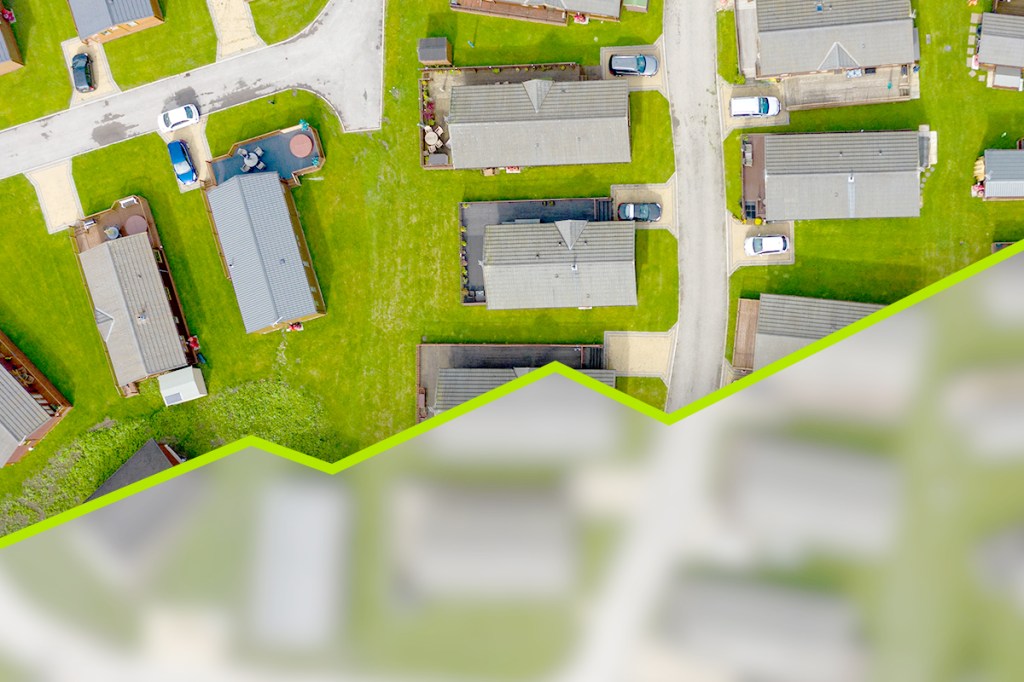 Bird's eye view of manufactured housing neighborhood