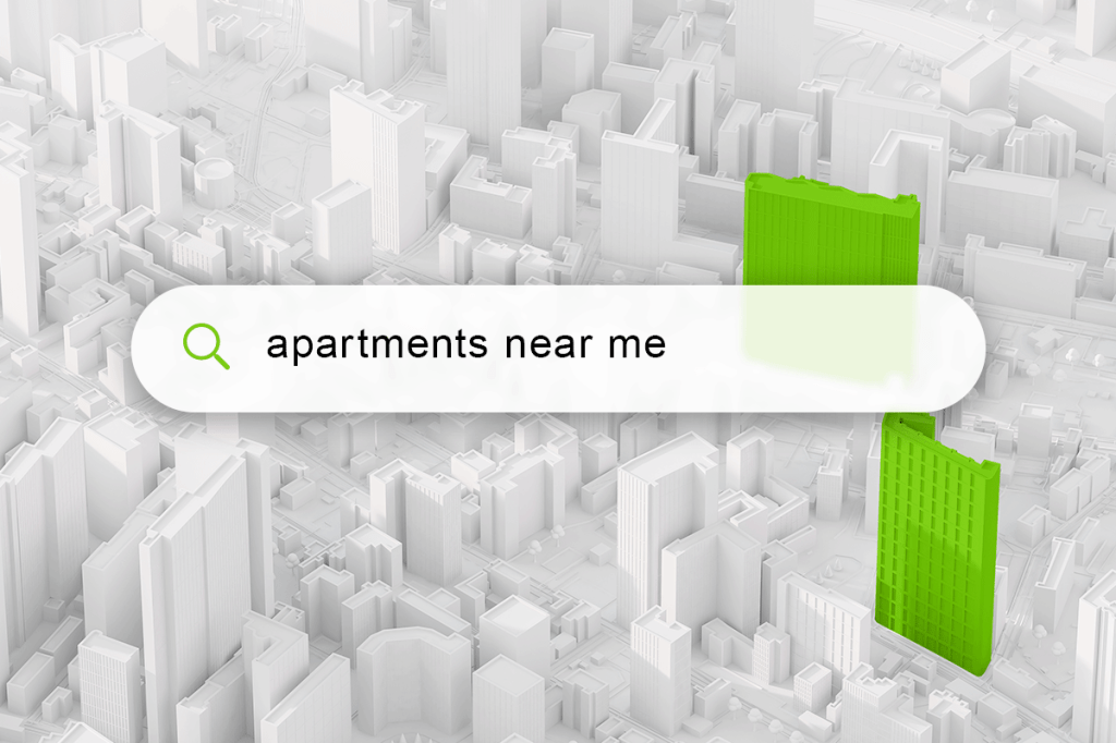 An search query that will bring up Google My Business profiles for "apartments near me"
