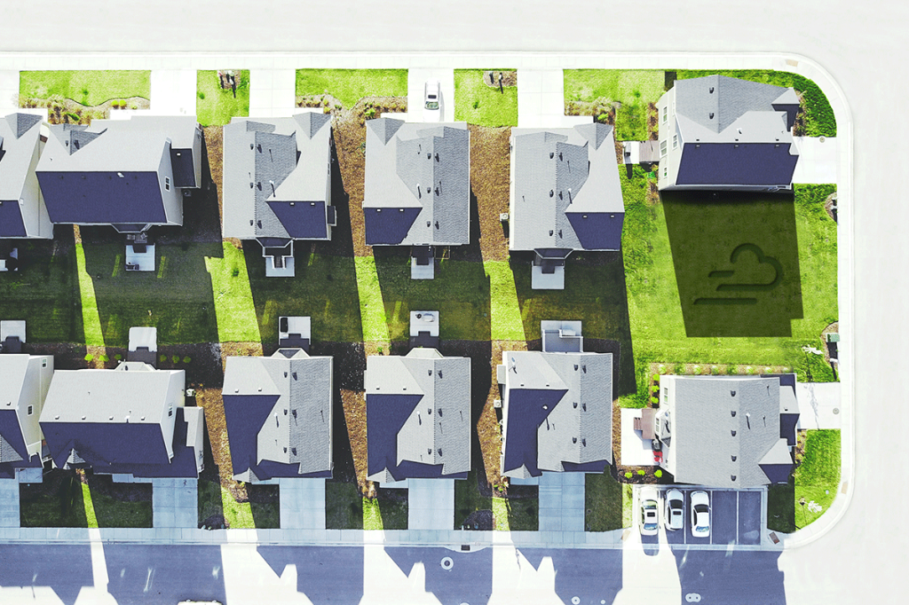 Overhead view of build-to-rent housing community