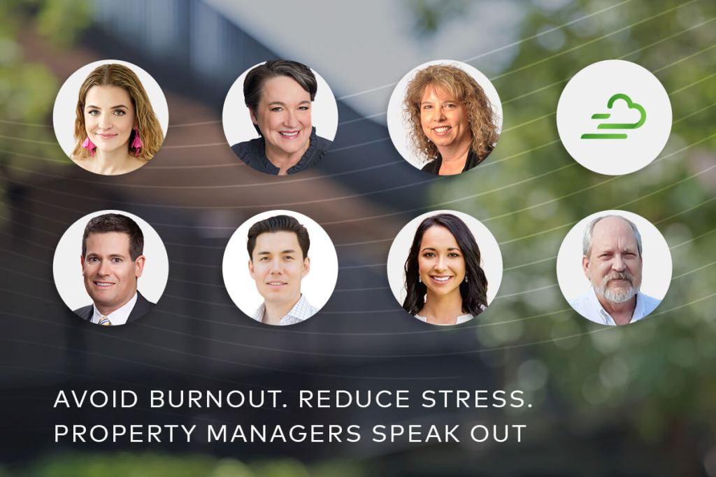 Headshots of property managers who speak out on how to avoid burnout and reduce stress
