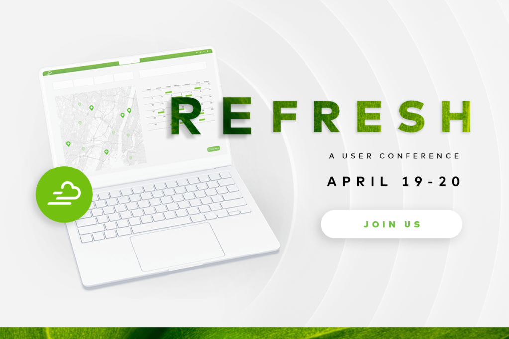 Laptop with text: REfresh A User Conference, April 19-20