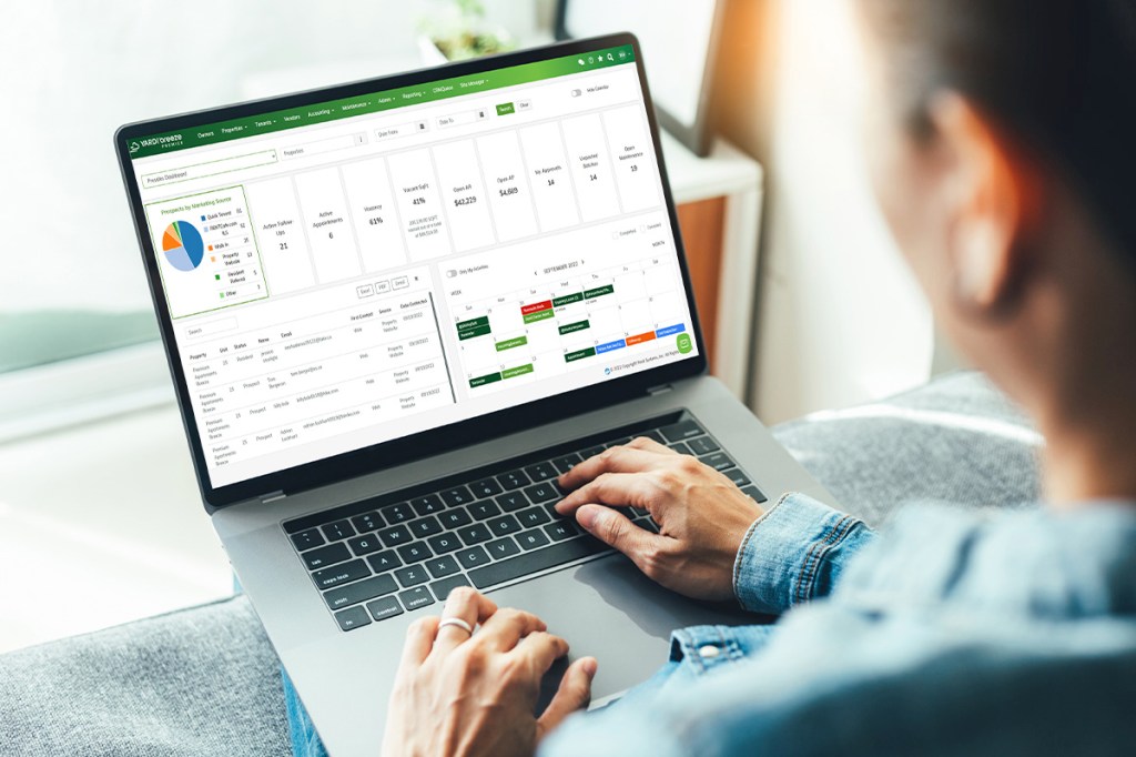 Image of laptop with Yardi Breeze screen on it to show how online owner tools simplify property management