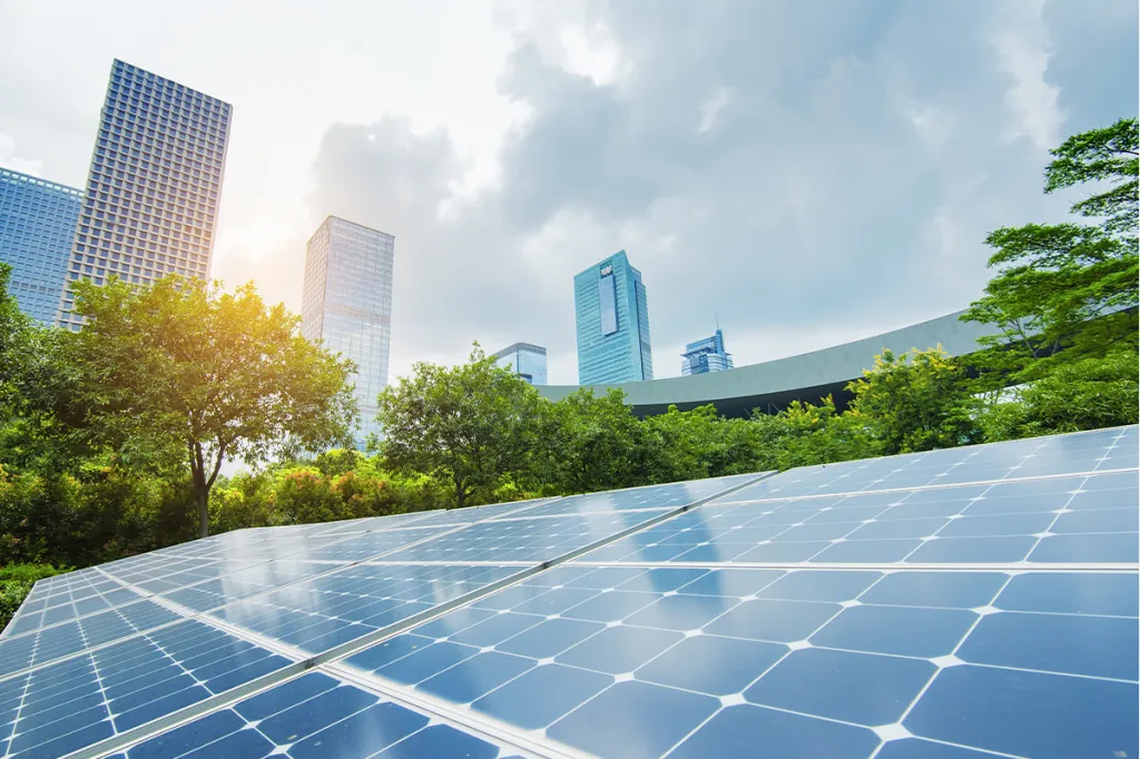 Commercial building with solar panels