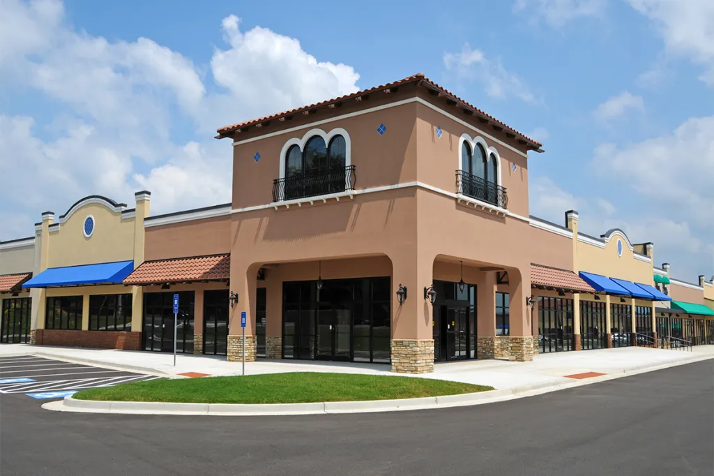 Exterior of suburban commercial strip mall